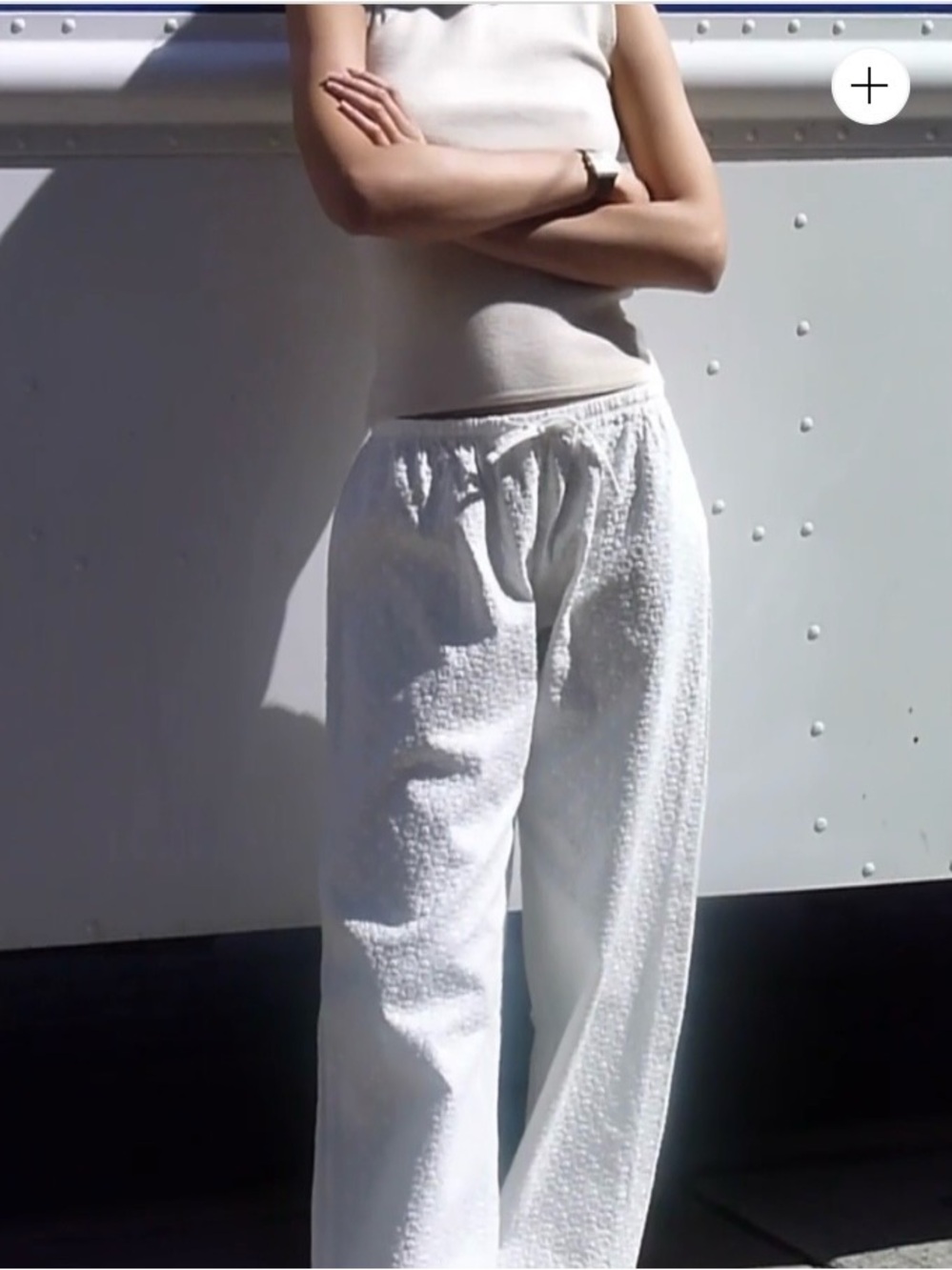 Djerf Avenue | Broderie Anglaise | Wide Leg Pull On | White | S Tall 🕙